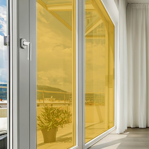 Film adhésif jaune ultra transparent pour décoration surface vitrée